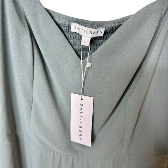 NEW Baltic Born Colette Dusty Blue Sweetheart Smocked Back Midi Dress Sz L - Picture 4 of 13